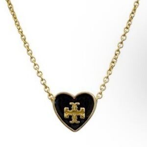 Tory Burch Gold and Black Heart Pendant Necklace New
